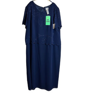 R&M Richards Womens Dress Plus Size 26W Petite Navy Blue Beaded Mother of Bride